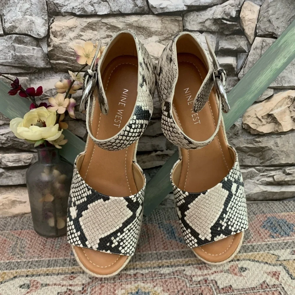 #03 Nine West Adell Snake Espadrille Platform Wedge Heel Sandals Shoes Women’s 8